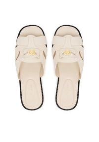 TOMMY HILFIGER - Tommy Hilfiger Klapki Leather Crest Square Toe Sandals FW0FW09126 Kremowy. Kolor: kremowy. Materiał: skóra #6