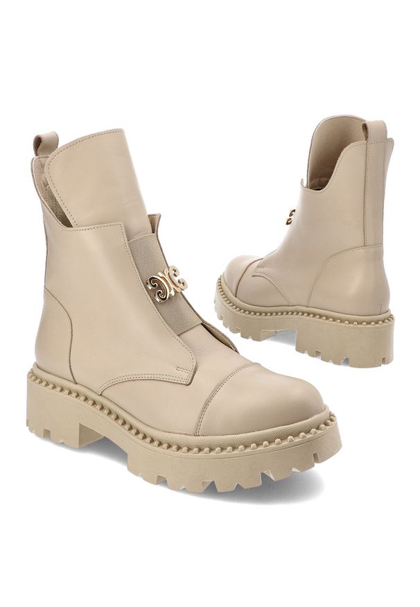 Beżowe Botki Armodo Modne Obuwie Damskie. Kolor: beżowy. Materiał: skóra. Szerokość cholewki: normalna. Styl: elegancki