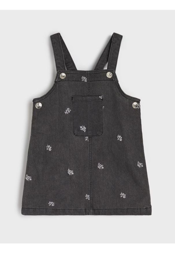 Sinsay - Sukienka jeansowa z haftowanymi kwiatkami - szary. Kolor: szary. Materiał: jeans. Wzór: kwiaty, haft