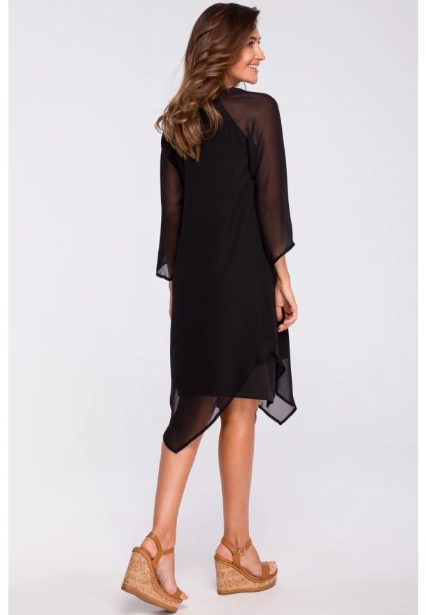 Stylove - Sukienka wieczorowa oversize szyfonowa asymetryczna boho czarna. Okazja: na randkę. Kolor: czarny. Materiał: szyfon. Typ sukienki: asymetryczne, oversize. Styl: boho, wizytowy