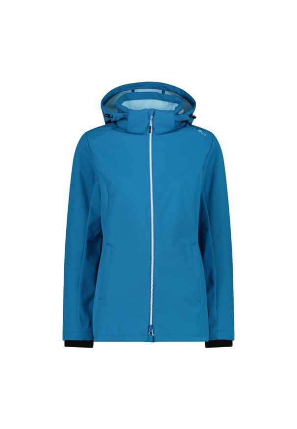 Kurtka damska turystyczna CMP 3A22226. Typ kołnierza: kaptur. Kolor: niebieski. Materiał: softshell. Sport: turystyka piesza