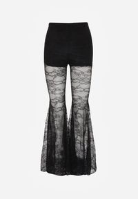 Renee - Czarne Spodnie High Waist o Kroju Dzwonów z Koronki Ferella. Okazja: na randkę. Stan: podwyższony. Kolor: czarny. Materiał: koronka. Wzór: koronka. Styl: elegancki, klasyczny #6