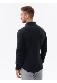 Ombre Clothing - Koszula dzianinowa męska SLIM FIT z długim rękawem – czarna V4 OM-SHCS-0177 - L. Kolor: czarny. Materiał: dzianina. Długość rękawa: długi rękaw. Długość: długie #4