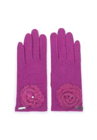 Wittchen - Damskie rękawiczki z włóczkowym kwiatkiem. Kolor: różowy. Materiał: wełna. Wzór: kwiaty. Styl: casual, elegancki #3