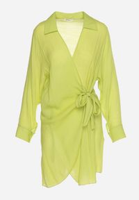 Born2be - Jasnozielona Sukienka o Kopertowym Kroju z Kołnierzem Qeviana. Okazja: na co dzień, na spotkanie biznesowe. Typ kołnierza: dekolt w kształcie V. Kolor: zielony. Typ sukienki: kopertowe. Styl: biznesowy, casual, elegancki #7