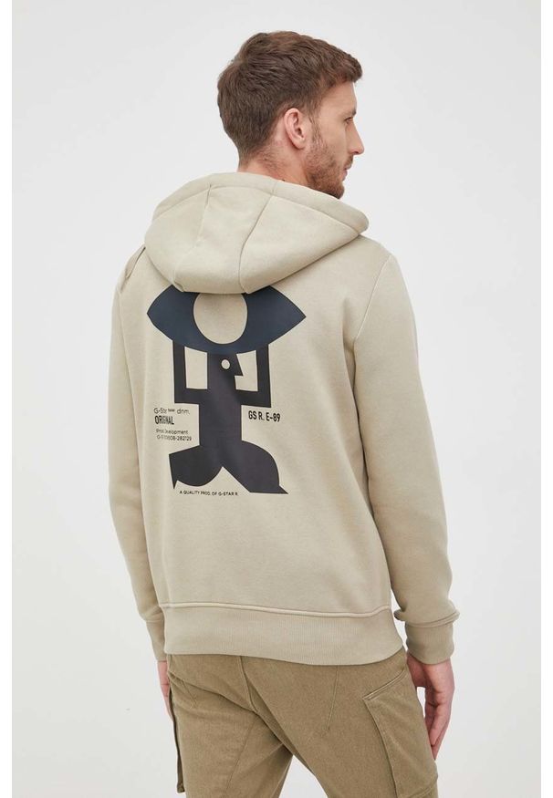 G-Star RAW - G-Star Raw bluza męska kolor zielony z kapturem z nadrukiem. Okazja: na co dzień. Typ kołnierza: kaptur. Kolor: zielony. Materiał: dzianina, poliester. Wzór: nadruk. Styl: casual