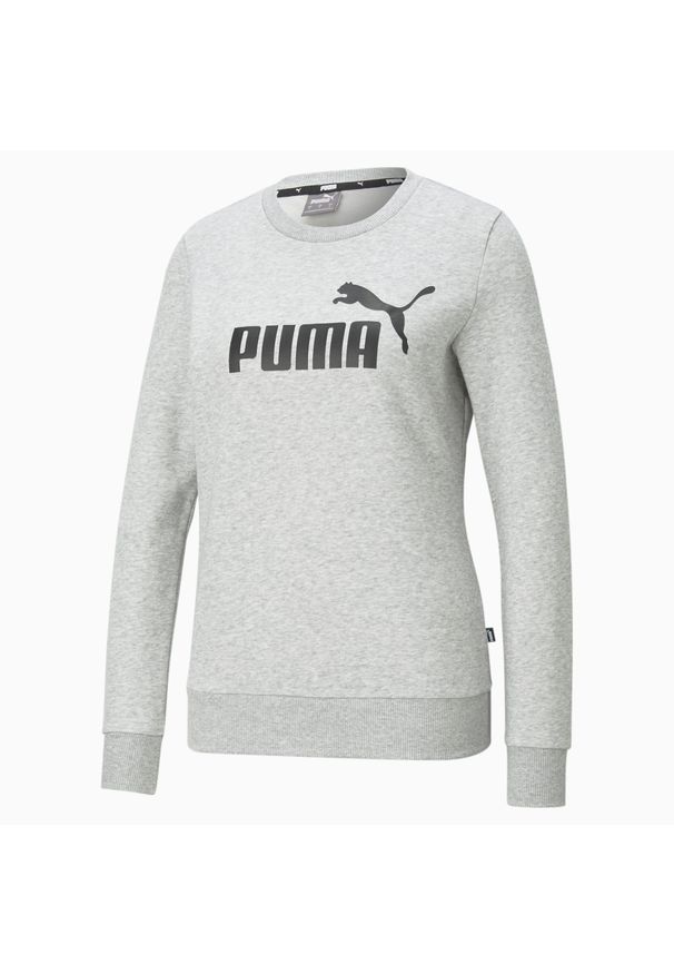 Puma - Damska bluza z okrągłym dekoltem Essentials z logo PUMA Light Gray Heather. Kolor: wielokolorowy, szary, czarny