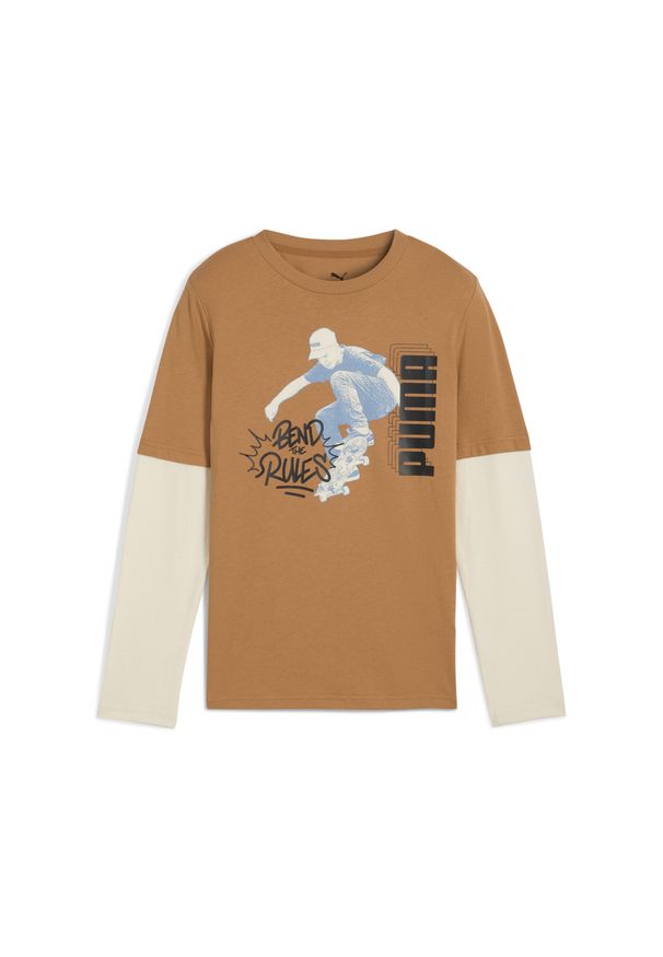 Puma - Młodzieżowa warstwowa koszulka MID90s z długim rękawem PUMA Melted Caramel Brown. Kolor: brązowy. Długość rękawa: długi rękaw. Długość: długie. Sezon: lato. Sport: joga i pilates