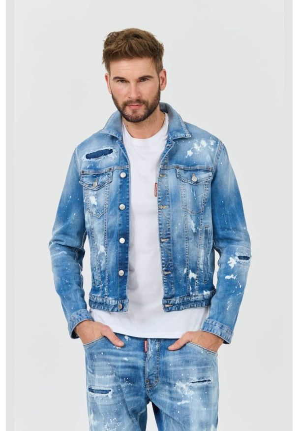 DSQUARED2 Kurtka jeansowa męska Dan Jean Jacket, Rozmiar 56. Kolor: niebieski. Materiał: jeans