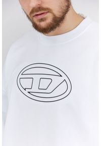 Diesel - DIESEL Biała bluza męska z wytłaczanym logo. Kolor: biały. Materiał: prążkowany