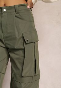 Renee - Zielone Szerokie Spodnie High Waist w Stylu Cargo Vomisal. Stan: podwyższony. Kolor: zielony. Materiał: tkanina. Sezon: zima #5