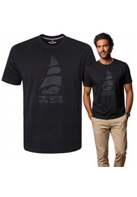Męska Koszulka (T-Shirt) - Pako Jeans - Czarna, Motyw Żeglarski, Żagiel. Okazja: na co dzień. Kolor: czarny. Materiał: bawełna. Wzór: nadruk. Styl: casual #2