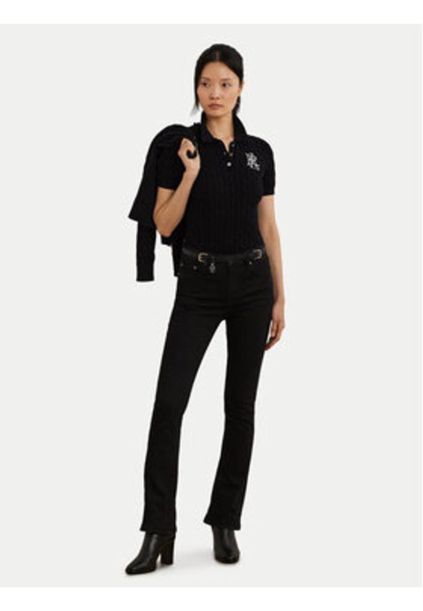 Lauren Ralph Lauren - LAUREN RALPH LAUREN Polo 200932224003 Czarny Slim Fit. Typ kołnierza: polo. Kolor: czarny. Materiał: bawełna