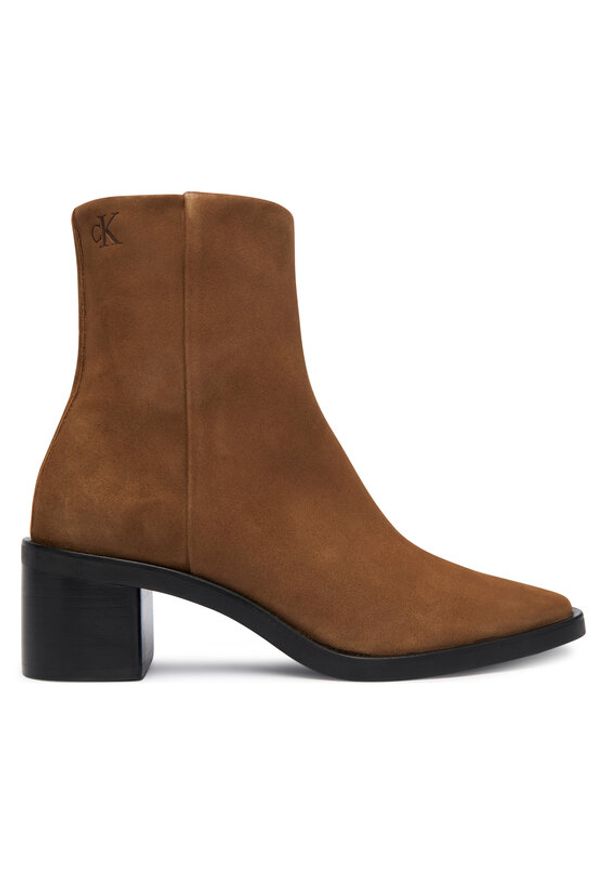 Calvin Klein Botki HW0HW02592 Brązowy. Kolor: brązowy. Materiał: skóra, zamsz