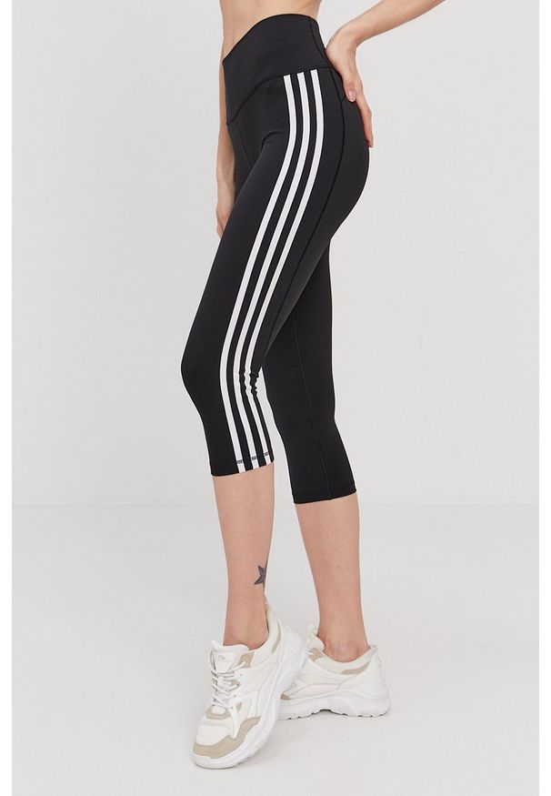 adidas Performance Legginsy damskie kolor czarny z aplikacją. Stan: podwyższony. Kolor: czarny. Wzór: aplikacja