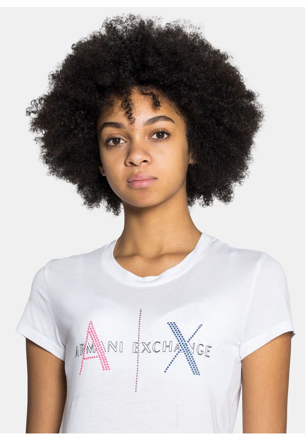 Koszulka damska biała Armani Exchange Slim Fit 6KYTGU YJW1Z 1000. Kolor: biały