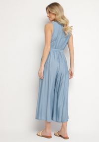 Born2be - Niebieski Taliowany Kombinezon z Wiskozą i Paskiem Evithrae. Okazja: na co dzień. Kolor: niebieski. Materiał: wiskoza. Styl: wizytowy, klasyczny, casual, elegancki #3