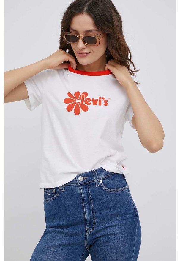 Levi's® - Levi's T-shirt bawełniany kolor biały. Okazja: na spotkanie biznesowe, na co dzień. Kolor: biały. Materiał: bawełna. Wzór: nadruk. Styl: biznesowy, casual