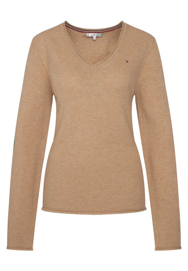 TOMMY HILFIGER - Tommy Hilfiger Sweter WW0WW43505 Beżowy Regular Fit. Kolor: beżowy. Materiał: wełna
