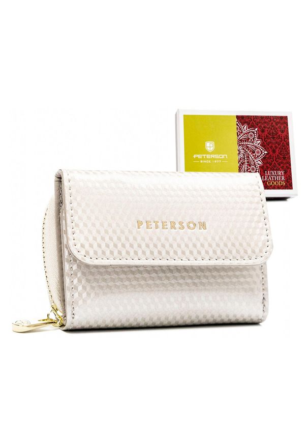 Portfel skórzany Peterson PTN 423229-SBR beżowy. Kolor: beżowy. Materiał: skóra. Wzór: geometria