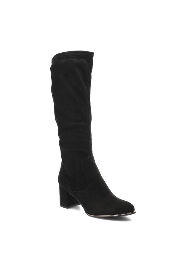 Czarne Kozaki Marco Tozzi Wygodne Eleganckie Buty Damskie. Kolor: czarny. Materiał: materiał. Styl: elegancki