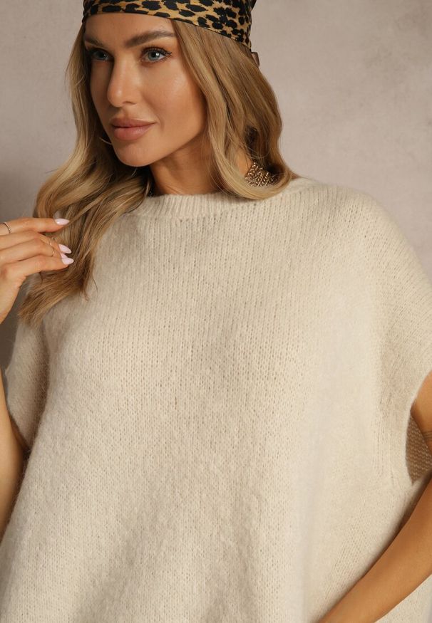 Renee - Beżowy Sweter z Bawełną w Stylu Nietoperza Nilariella. Okazja: na co dzień, do pracy. Kolor: beżowy. Materiał: bawełna. Styl: elegancki, casual