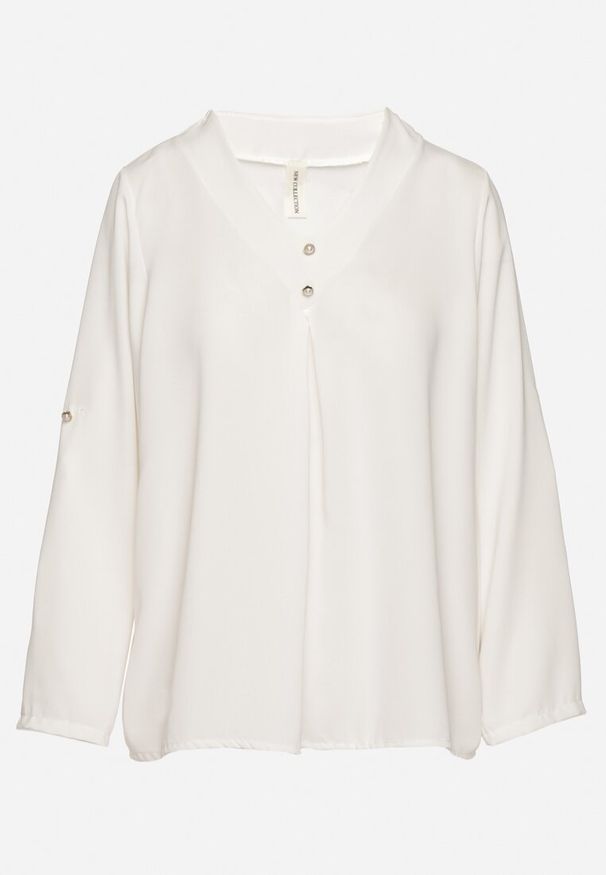 Born2be - Biała Bluzka o Trapezowym Kroju z Dekoltem w Serek i Podpinanymi Rękawami Aslimi. Typ kołnierza: dekolt w serek. Kolor: biały. Materiał: jeans, materiał. Styl: elegancki, klasyczny