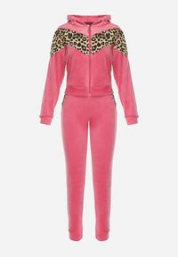 Born2be - Fuksjowy 2-Częściowy Komplet Dresowy z Animal Print Bluza z Kapturem i Spodnie z Kieszeniami Arieli. Kolor: różowy. Materiał: dresówka. Wzór: nadruk #6