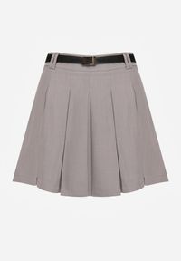 Renee - Szare Spódnico-Spodenki High Waist z Plisowaniem Wykończone Paskiem Eviennes. Okazja: na co dzień. Stan: podwyższony. Kolor: szary. Materiał: jedwab. Styl: casual, klasyczny #7