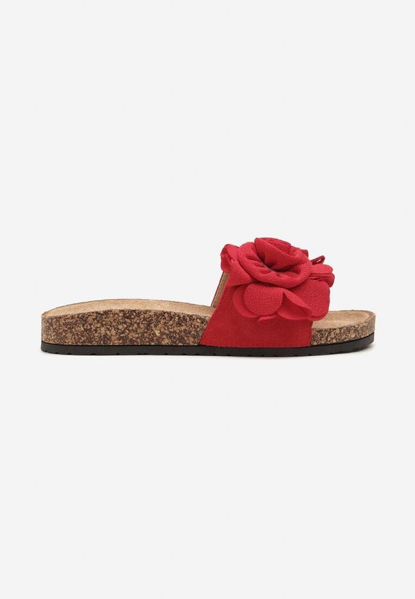 Born2be - Czerwone Klapki z Kwiatową Aplikacją 3D Eraniris. Okazja: na co dzień. Kolor: czerwony. Wzór: aplikacja, kwiaty. Sezon: lato. Styl: elegancki, casual
