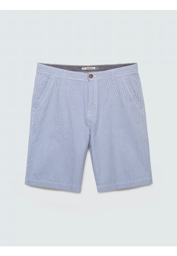 Big-Star - Szorty męskie bawełniane błękitne Gusto 401. Kolor: niebieski. Materiał: bawełna. Wzór: prążki. Styl: klasyczny, wakacyjny