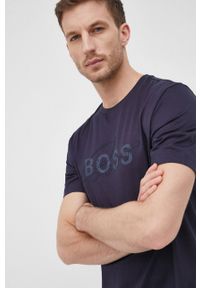 BOSS - Boss T-shirt bawełniany kolor granatowy z nadrukiem. Okazja: na co dzień. Kolor: niebieski. Materiał: bawełna. Wzór: nadruk. Styl: casual