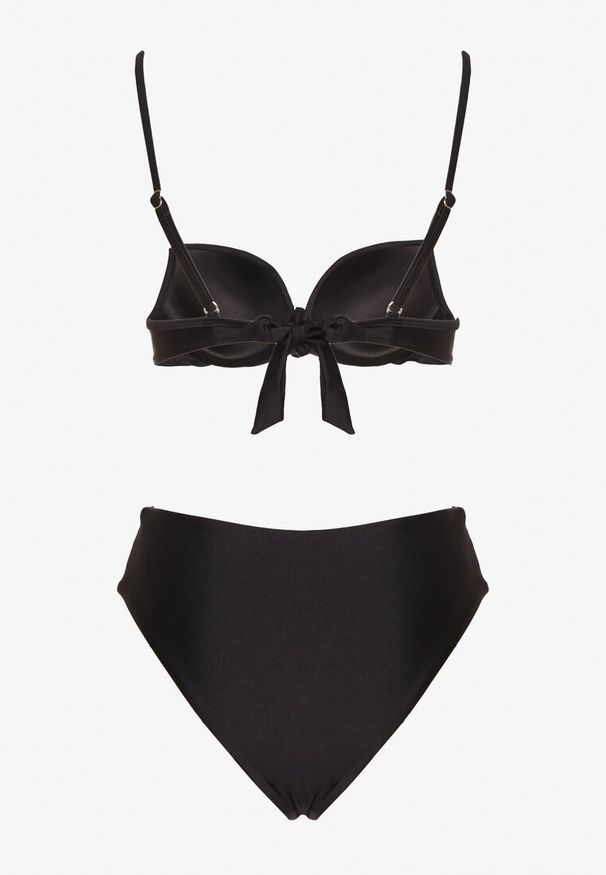 Born2be - Czarne Bikini Biustonosz z Metaliczną Aplikacją i Majtki Figi Kinelisa. Kolor: czarny. Wzór: aplikacja