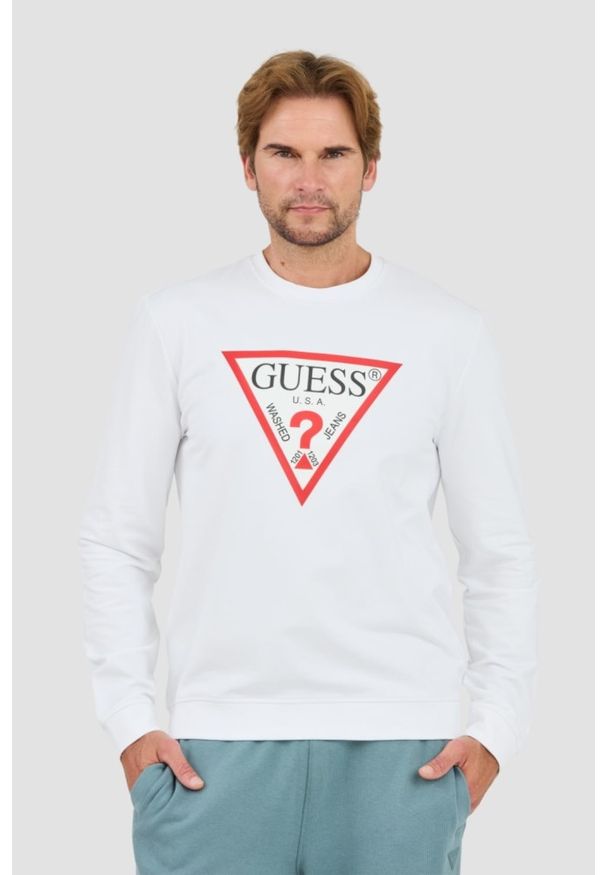 Guess - GUESS Biała męska bluza Audley Cn Fleece, Rozmiar XL. Kolor: biały