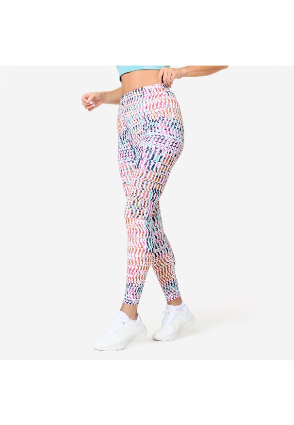 DOMYOS - Legginsy fitness damskie Domyos. Kolor: wielokolorowy. Materiał: poliester, elastan, poliamid, materiał. Sport: fitness