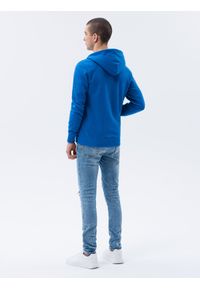 Ombre Clothing - Bluza męska rozpinana z kapturem BASIC - niebieska V5 B977 - XXL. Typ kołnierza: kaptur. Kolor: niebieski. Materiał: bawełna, poliester. Styl: klasyczny #4