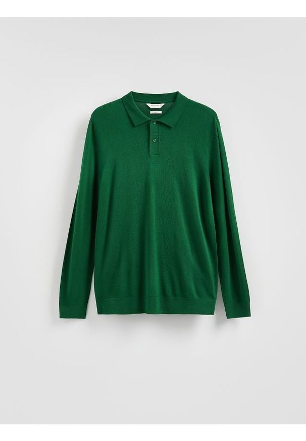 Reserved - Wiskozowy sweter polo - zielony. Typ kołnierza: polo. Kolor: zielony. Materiał: wiskoza