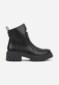 Born2be - Czarne Casualowe Botki na Podeszwie z Tłoczeniami Rasidia. Okazja: na co dzień. Zapięcie: zamek. Kolor: czarny. Styl: casual #3