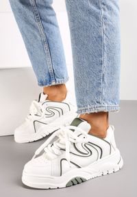 Renee - Biało-Zielone Sneakersy na Platformie z Grubymi Sznurówkami Imyria. Kolor: biały. Obcas: na platformie #2