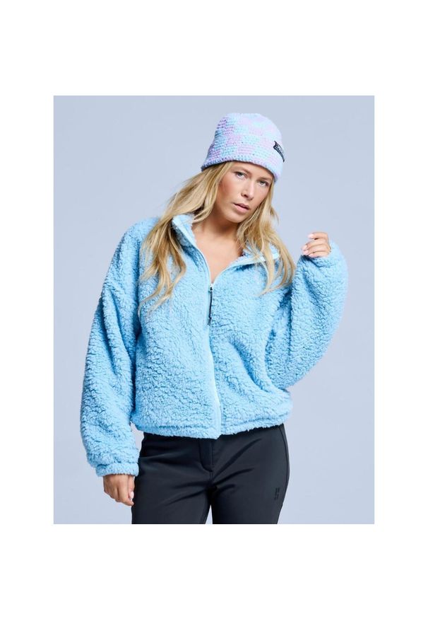 POEDERBAAS - Kurtka Fluffy - Damska - Cztery pory roku - Miś Teddy - Lodowy błękit. Kolor: niebieski. Materiał: poliester. Sezon: zima. Sport: narciarstwo