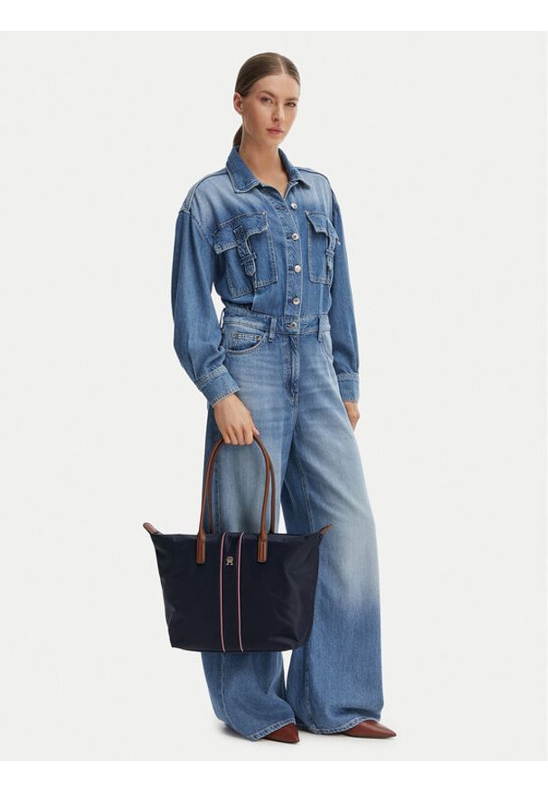 TOMMY HILFIGER - Tommy Hilfiger Torebka Popette Tote Corp AW0AW17706 Granatowy. Kolor: niebieski