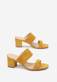 Renee - Żółte Klapki Mystoche. Nosek buta: okrągły. Kolor: żółty. Wzór: gładki, paski. Sezon: lato. Obcas: na obcasie. Wysokość obcasa: niski #5