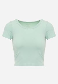 Renee - Jasnozielony Krótki T-shirt Basic z Okrągłym Dekoltem Gresalor. Okazja: na co dzień. Kolor: zielony. Materiał: jeans, zamsz. Długość: krótkie. Styl: klasyczny, casual #5