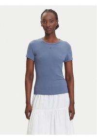 Tommy Jeans T-Shirt Essential DW0DW17383 Niebieski Slim Fit. Kolor: niebieski. Materiał: bawełna
