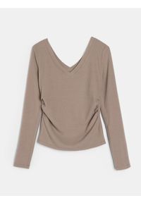 Sinsay - Bluzka z marszczeniami z domieszką wiskozy - brązowy. Kolor: brązowy. Materiał: wiskoza #1