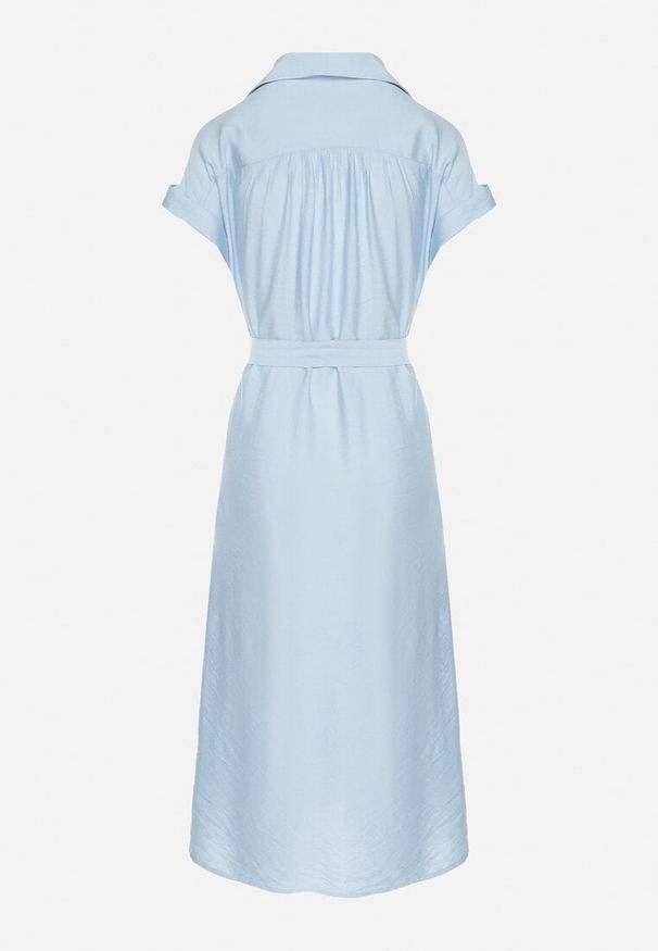 Born2be - Niebieska Wiskozowa Sukienka Koszulowa z Paskiem Rinaruna. Okazja: na co dzień. Kolor: niebieski. Materiał: wiskoza. Typ sukienki: koszulowe. Styl: elegancki, casual