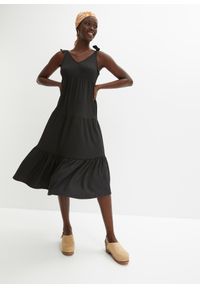 bonprix - Sukienka z dżerseju z falbaną. Kolor: czarny. Materiał: jersey. Sezon: lato