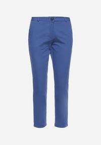 Born2be - Granatowe Spodnie z Nogawkami 7/8 z Regularną Talią Kintsu. Kolor: niebieski. Materiał: tkanina #6