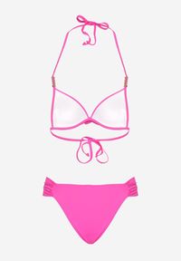 Renee - Fuksjowe Bikini Wiązany Biustonosz Push Up i Majtki Typu Figi Mirisenia. Kolor: różowy. Wzór: aplikacja