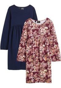 bonprix - Sukienka z dżerseju z czystej bawełny (2 szt.). Kolor: niebieski, czerwony. Materiał: jersey, bawełna. Wzór: nadruk, kwiaty #1